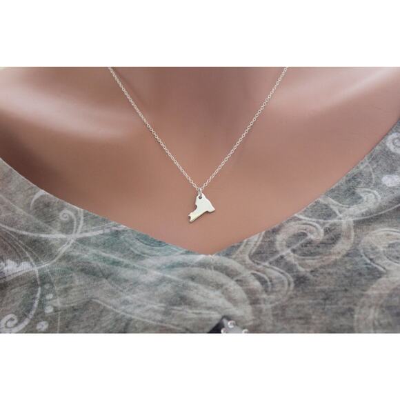 Sterling Silver New York State Charm Necklace - Picture 3 of 3